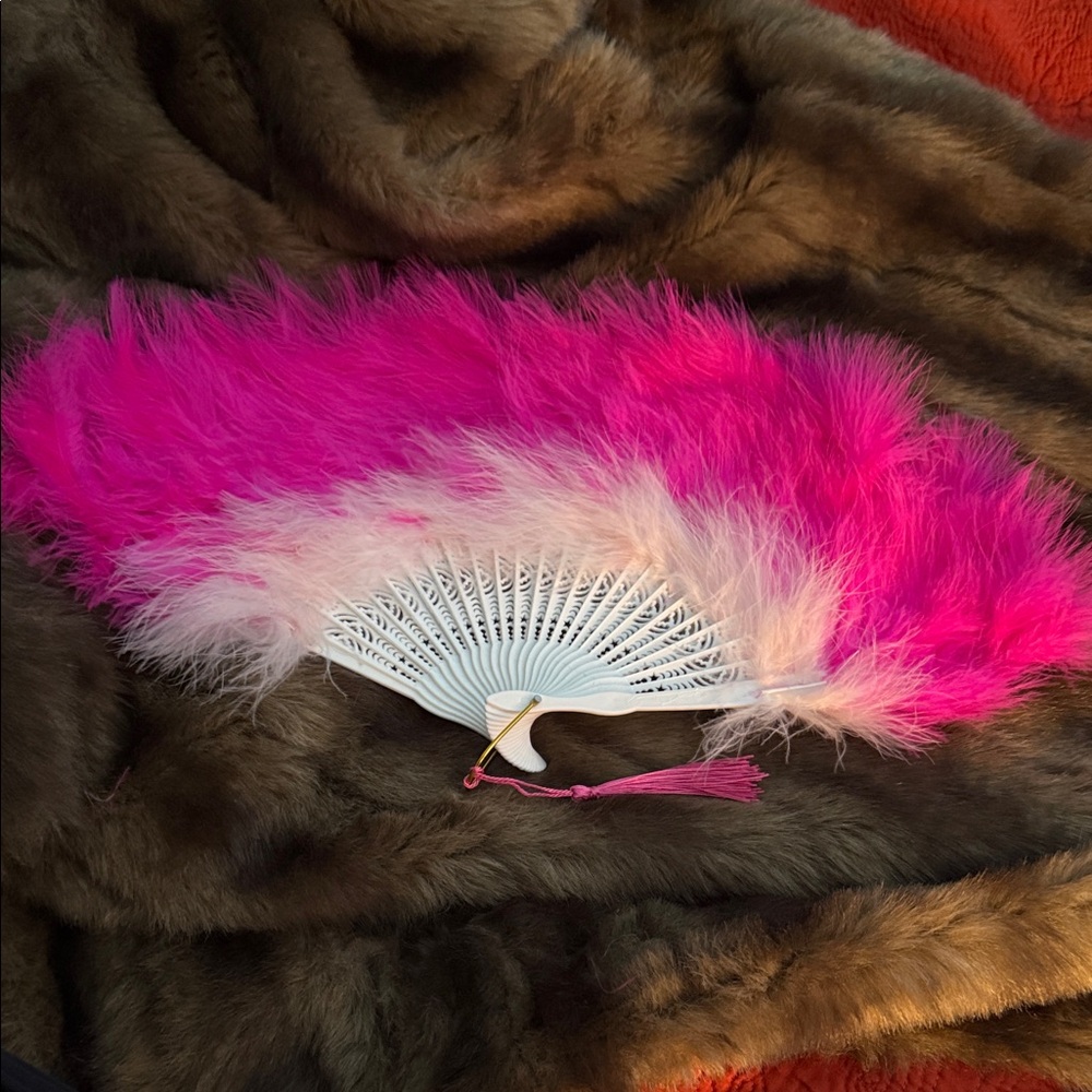 Pink and White Feather Fan